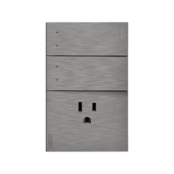 Placa plana con 2 interruptores de escalera y 1 contacto de 1 módulo